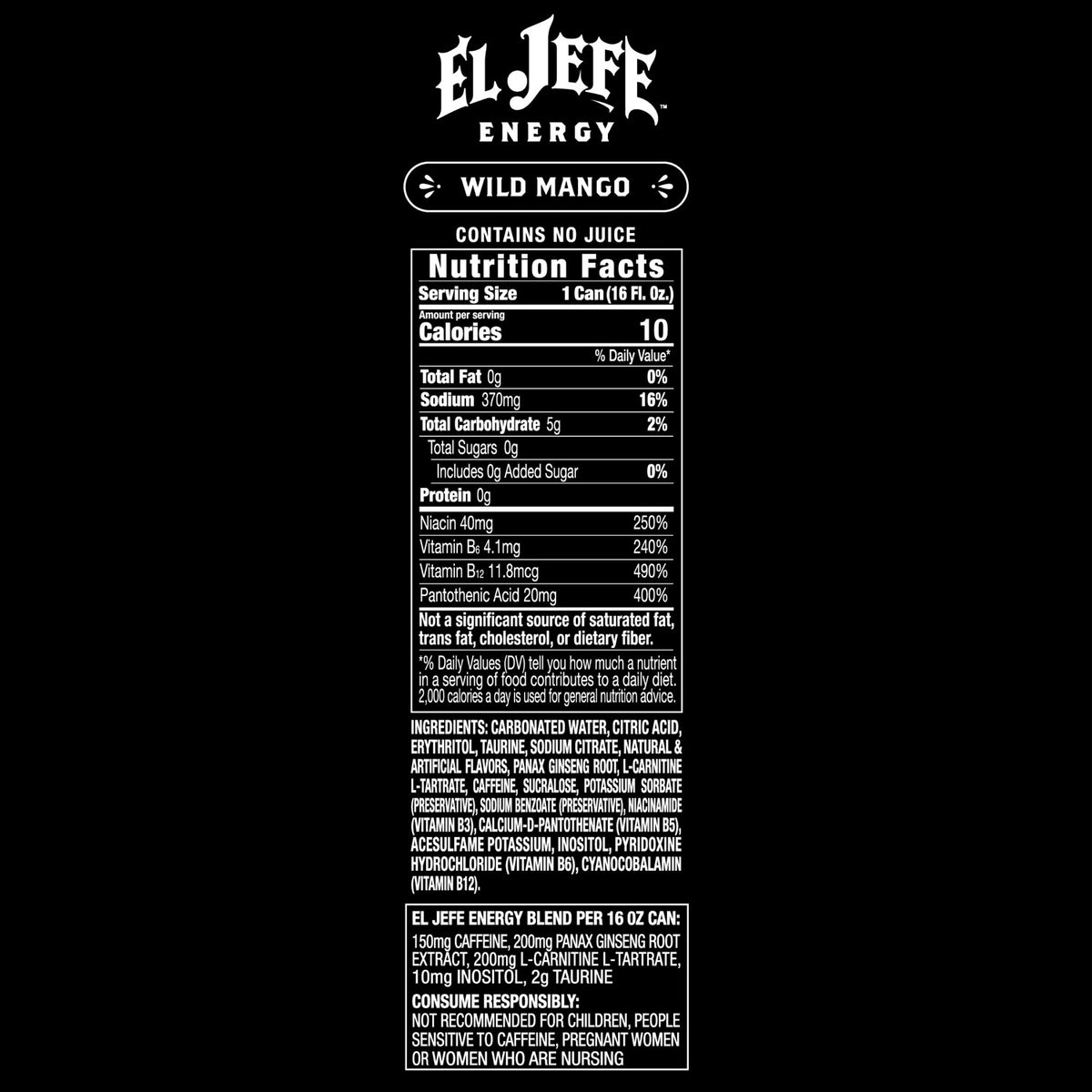 Back side of an El Jefe Energy Killer Peach gummy bottle showing the Nutrition Facts panel on a solid black background.